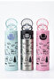 Patterned Children's Water Bottle - 450 Ml. 316L Stainless Steel - 4 Hours Hot, 6 Hours Cold with Thermos - with and Without Straw for Direct Drinking - Shotay St-9513 - Prindog - 3