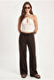 Women's New George Linen Blend Loose Fit Woven Brown Trousers - 2
