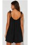 Women's Black Rope Strap Shoulder Lace-Up Ribbed Camisole Mini Dress, Comfortable Cotton Short Dress Suitable for Daily and Beach Use - 2