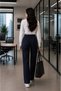 Frieda Navy Blue High Waist, Wide Leg, Special Production, Side Elastic Women's Fabric Trousers New Season - 3
