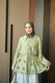 Women's Shirt Collar Sequin Detail Waist Tie Zippered Modal Jacket Pistachio Green - 5