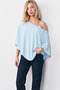 Women's Turquoise Poncho Off-The-Shoulder Blouse Made of 97% Cotton Fabric - 2