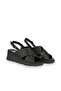Black Straw/Black Leather Women's Wedge Heeled Sandals - 3