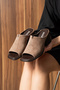 Damian Women's Genuine Leather Suede Block Heeled Comfortable Brown Slippers - 5