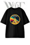 Pizza Space Design Printed Unisex Black Oversize T-Shirt