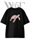 Sea Turtle Design Printed Unisex Black Oversize T-Shirt