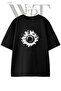 Black White Sunflower Design Printed Unisex Black Oversize T-Shirt