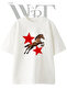 Jumping Horse Design Printed Unisex White Oversize T-Shirt