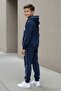Navy Blue Boys' Hooded Tracksuit Set with Kangaroo Pockets and Stripe Detail 24616 - 5