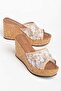 Women's Slippers Beige Shoes Padded Sole Mesh Embroidery Embroidered Cork Coated Sole - 2