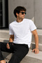 Men's T-Shirt White Regular Fit Crew Neck Cotton 30/1 Single Jersey Fabric - 5