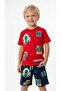 Red and Navy Blue Boy's Shorts Set, Stylish Model, Top and Bottom Set, 2 Pieces, 100% Cotton, Super Quality. - 5