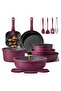21-Piece Non Stick Cookware Set, Detachable Handle, Dishwasher Safe, PFOA & Lead Free, Purple