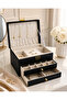 Accessory Faux Leather Inside Velvet 2 Drawer Black Color, Key Lock System Jewelry Box