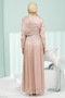 Beige Front Gathered Collar Stone-Embellished Evening Dress - 5
