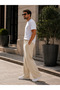 Men's Linen Trousers Baggy Fit Elastic Waist Lace-Up Summer Casual Comfortable Pants - 3