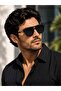 Phantom Polarized Square Sunglasses for Men & Women, Black Frame with Gold Accents, Smoke Grey Lenses | Model 3286-C2 - 2