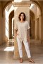 Women's Beige Oversize Casual Bohemian Blouse with Asymmetrical Cut and Single Pocket - 4