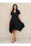 Women's Tulle Viscose Fabric Mesh Detailed Short Sleeve Dress 40-46