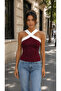 Women's Off-The-Shoulder Blouse with Cross Stripe Detail in Diver Fabric