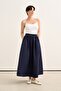 Women's Poplin Skirt with Elastic Waist Navy Blue - 3
