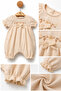 Linen Floral Embroidered Baby Girl Jumpsuit with Elastic Cuffs - 2