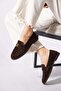 Ropes Medium Buckle Genuine Leather Ballerina Women's Shoes Brown Suede