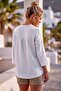 White Hakim Collar 3/4 Sleeve Buttoned Embroidered Casual Muslin Woven Blouse 68 55 - 8