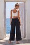 Italian Black Pocketed Embroidered Belted Elastic Waist Wide Leg Casual Woven Trousers 99 60 - 8