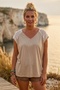 Italian Dark Beige V-Neck Low Sleeve Mesh Detailed Casual Woven Blouse 67 56 - 5