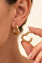Gold Color Modern Heart Figured Earrings - 2