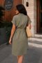 Women's Grass Green Belted Short Sleeve Shirt Dress Arm-26Y001111 - 2