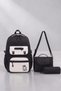 Licensed Twill Model 3-Piece Set Primary School Middle School Daily School Backpack Lunch Pencil Case 26102 Black