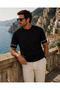Sifu Men's Black Premium Slim Knitwear T-Shirt Crew Neck Short Sleeve Summer Knitwear Sweater