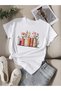 Women's White Floral Library Printed Oversize T-Shirt