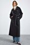 Knitted and Button Detailed Double-Breasted Premium Coat Black 3170 - 6