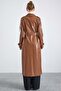 Leather Trench Coat with Cape Detail and Snap Closure Taba 6875 - 7