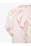 Aerobin Fabric Short Balloon Sleeve Baby Collar Blouse with Front Tie Detail - 8