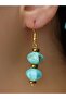 Natural Stone Double Turquoise Hematite Natural Stone Dangle Women's Earrings Euku37B - 2