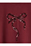 Burgundy Bowknot Sequined Soft Touch Women's T-Shirt - 3