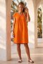 Orange Pool Collar Low Sleeve Pocketed Robe and Muslin Woven Dress with Embroidery on the Sides 95 55 - 6