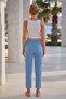 Light Blue Pocketed Thin Belted Elastic Waist Baggy Leg Linen Look Woven Trousers 95 62 - 6