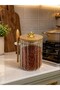 Striped Glass Spice Jar with Spoon 600 ml - Storage Container with Gold Ring Handle and Bamboo Lid Dh 57-59