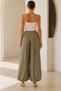 Women's Stone Detailed Double-Breasted Look Elastic Waist Tie-Up Balloon Leg Shalwar Trousers - Khaki - 5