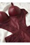 Le Amour Women's Burgundy Lace Detailed Supported Bodysuit - 2
