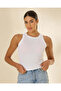 Women White Rib Crew Neck Vest