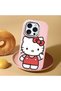 iPhone 15 Pro Compatible Case with Camera Protector Pink Silicone Couple Phone Case with Kitty Pattern - 2