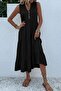 Women's Strappy V-Neck Buttoned Front Midi Viscose Dress - 4