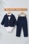 Baby Boy Luxury Striped Detailed Bodysuit with Bow Tie 2-Piece Suit - 2