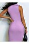 Women's Short Knitwear Dress with Open Shoulders and Turn-Down Collar - 2